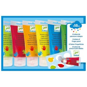 Djeco 6 finger paints tubes - Basic Colours - Washable