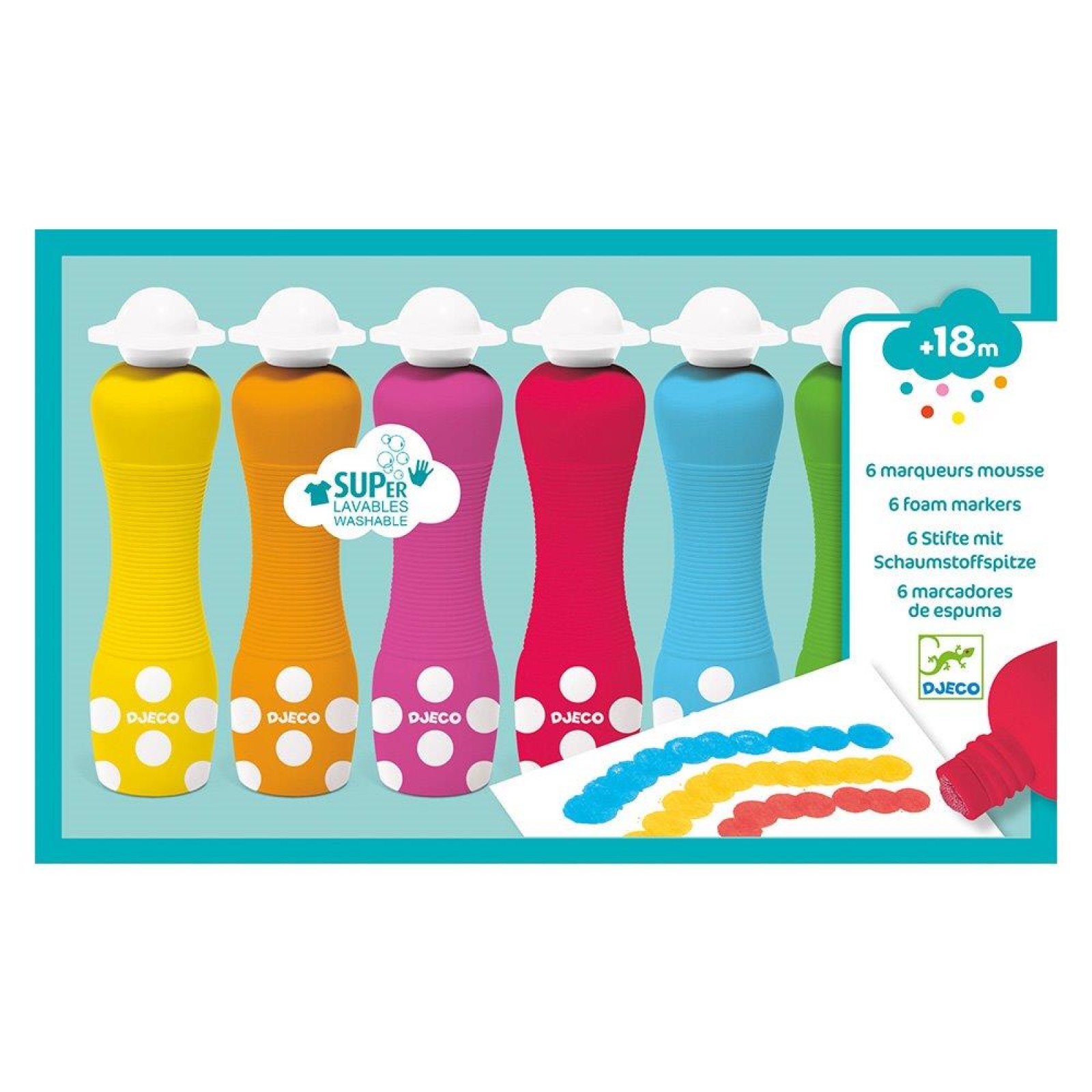 Djeco 6 foarm markers - Washable 18m+