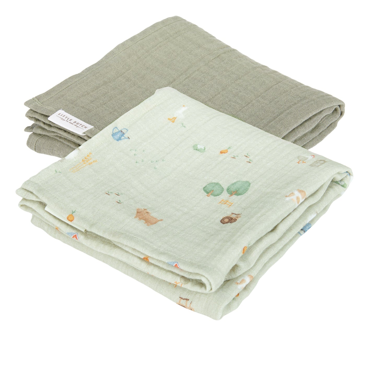 LITTLE DUTCH Swaddles muslin Little Farm / Olive 70x70