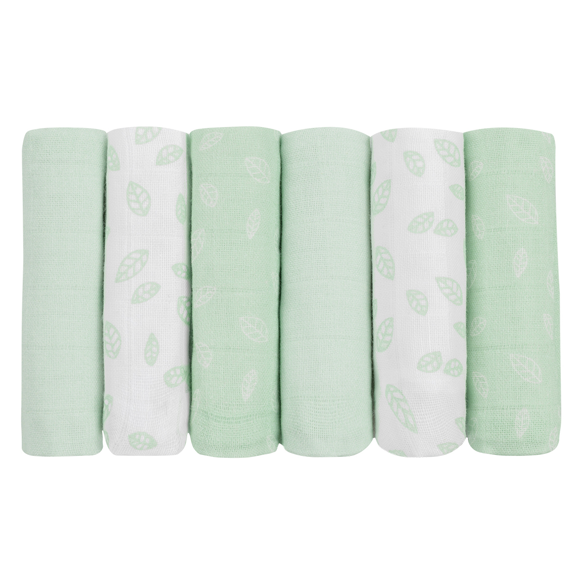KIKKABOO SWADDLE SET 6PCS 30*30 CM LEAVES MINT
