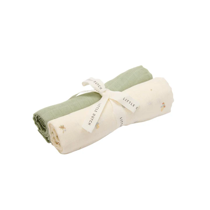 LITTLE DUTCH Set of 2 muslin swaddles Forest Treasures / Sage 70x70