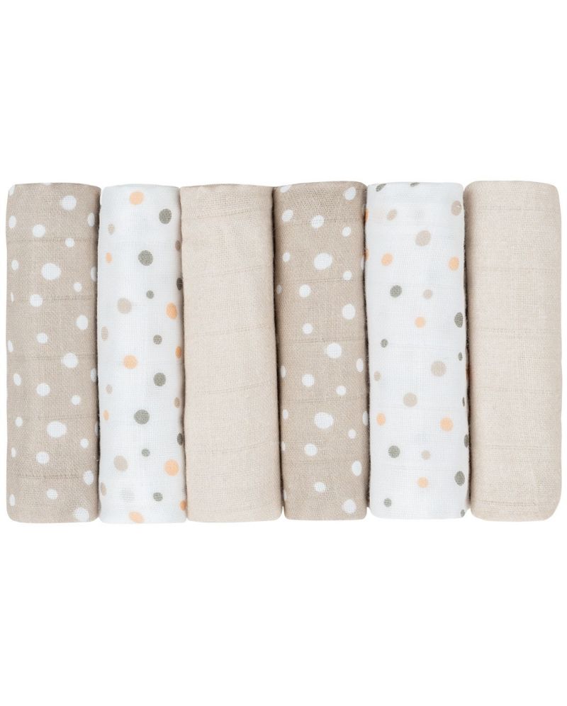 KIKKABOO SWADDLE SET 6PCS 30*30 CM DOT BEIGE