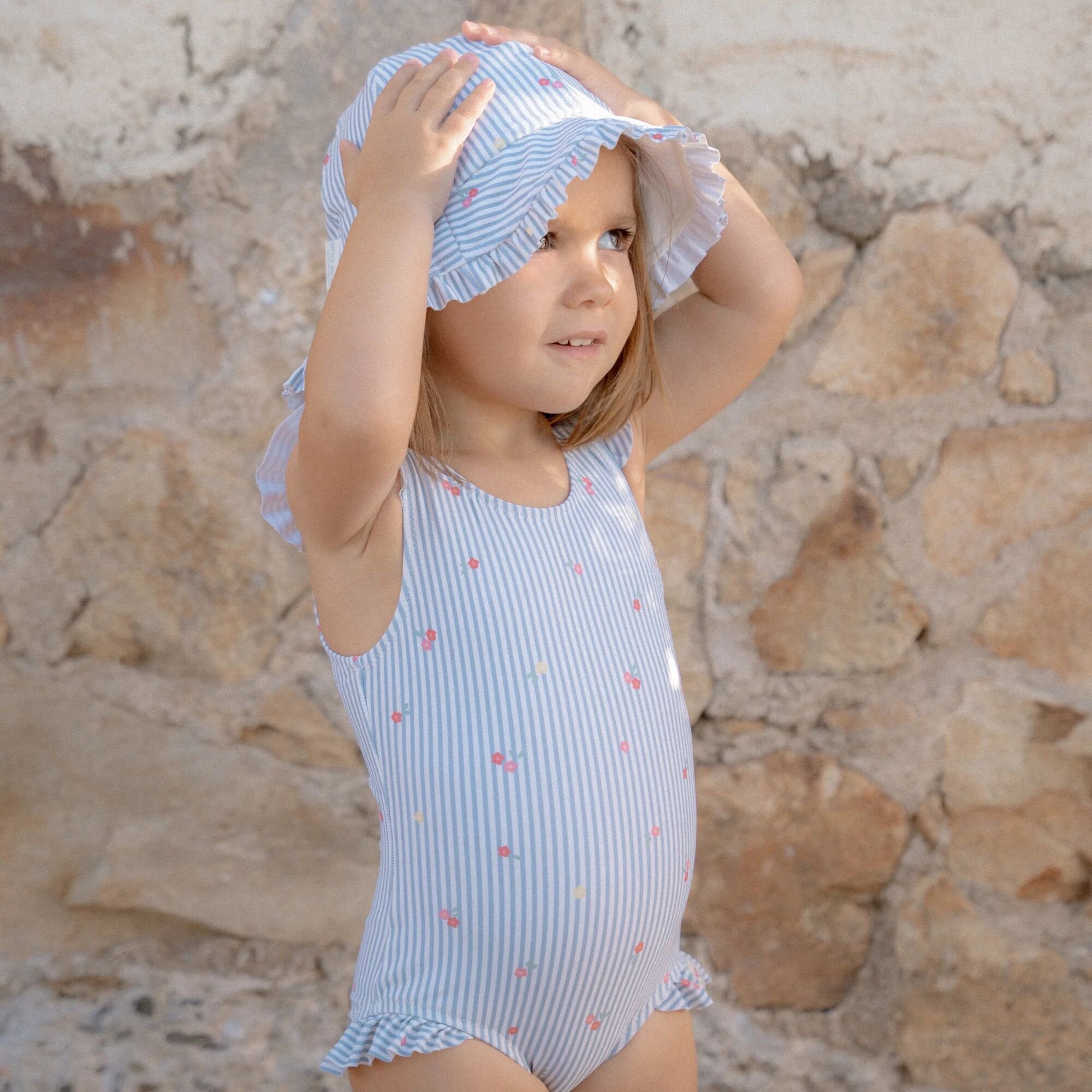 LITTLE DUTCH Sun hat - Blue - Sunny Flowers Νο 3 (48,5-50cm) - Image 10