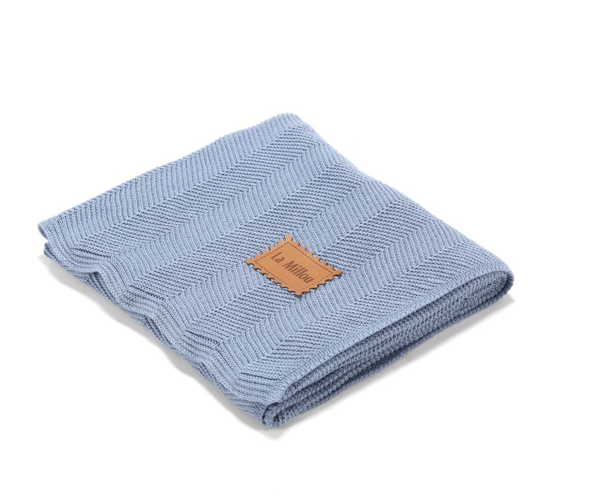 LA MILLOU Herringbone Bamboo Blanket Light Denim