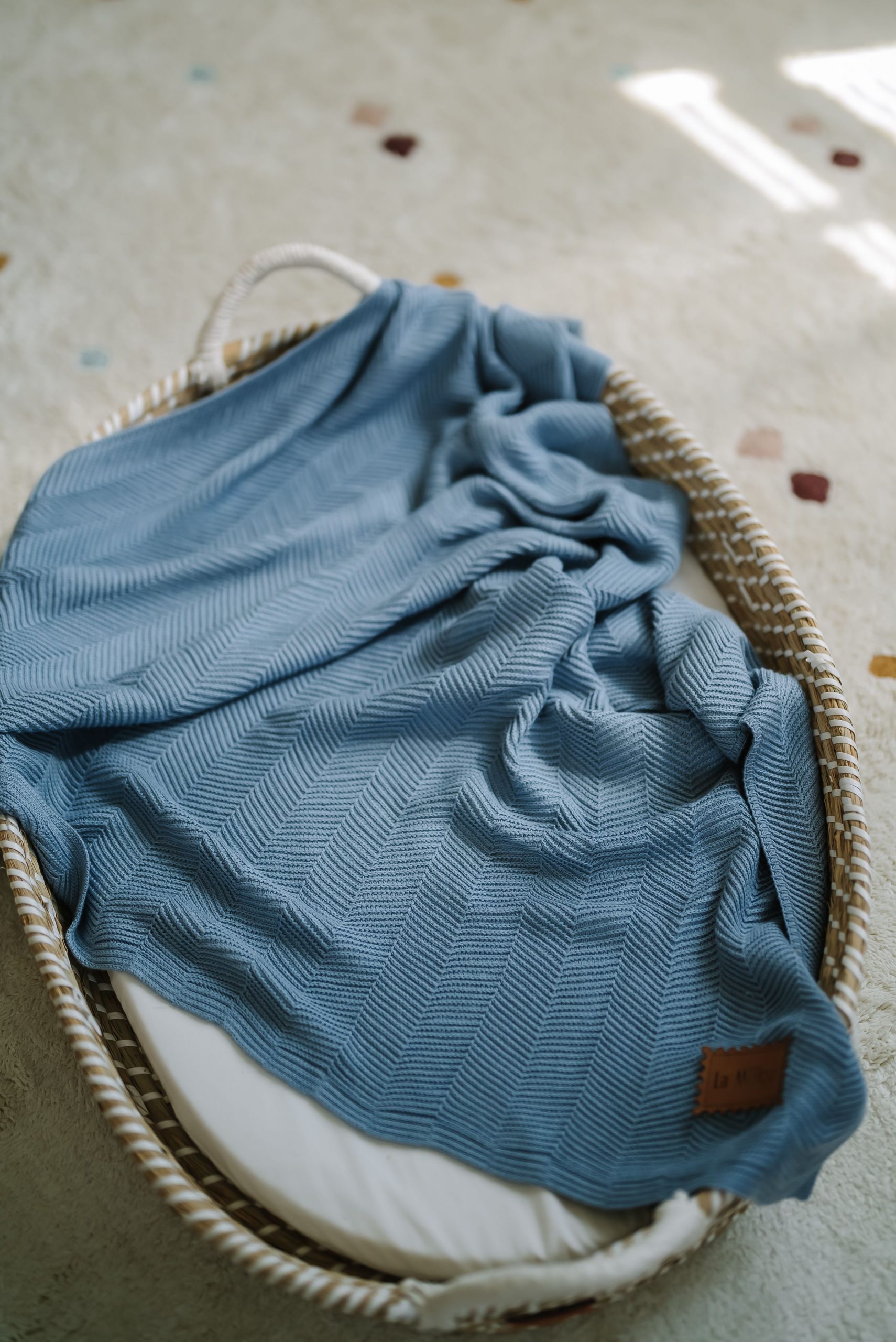 LA MILLOU Herringbone Bamboo Blanket Light Denim - Image 3