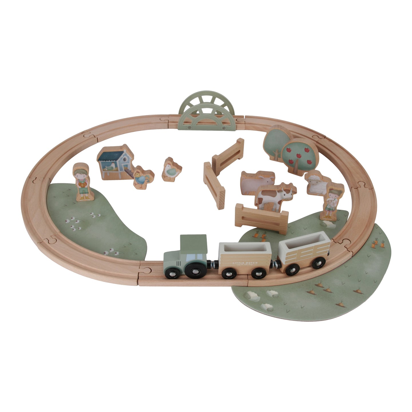 LITTLE DUTCH. Little Farm FSC wooden train set with tracks