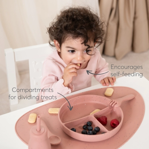 KIKKABOO Divided plate with suction base Platinum Silicone Blush - Image 5