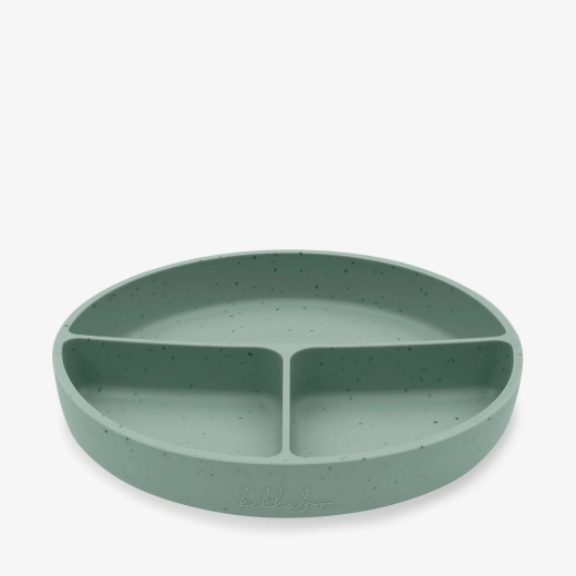 KIKKABOO Divided plate with suction base Platinum Silicone Sage