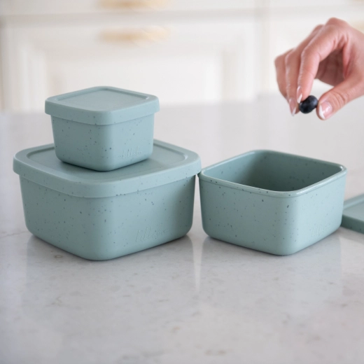 KIKKABOO Snack box set 3 pcs Platinum Silicone Sage - Image 2