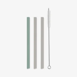 KIKKABOO Straw set 3 pcs Platinum Silicone Sage