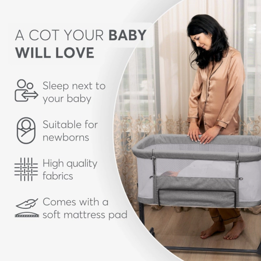KIKKABOO Bedside crib Noah Light Grey - Image 8