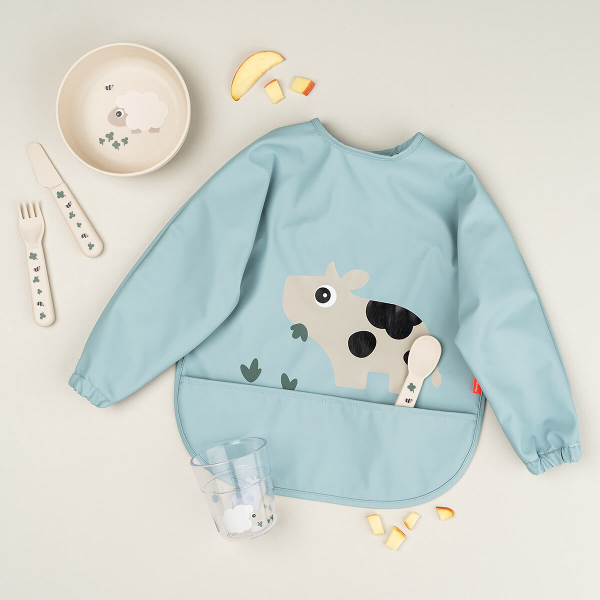 DONE BY DEER Sleeved pocket bib - Tiny farm - Blue - Image 4