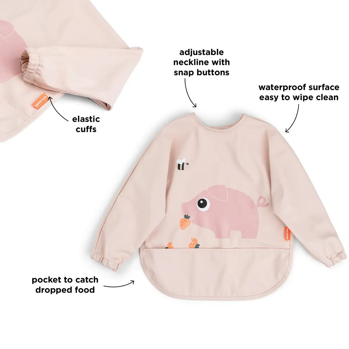 DONE BY DEER Sleeved pocket bib - Tiny farm - Powder - Image 3