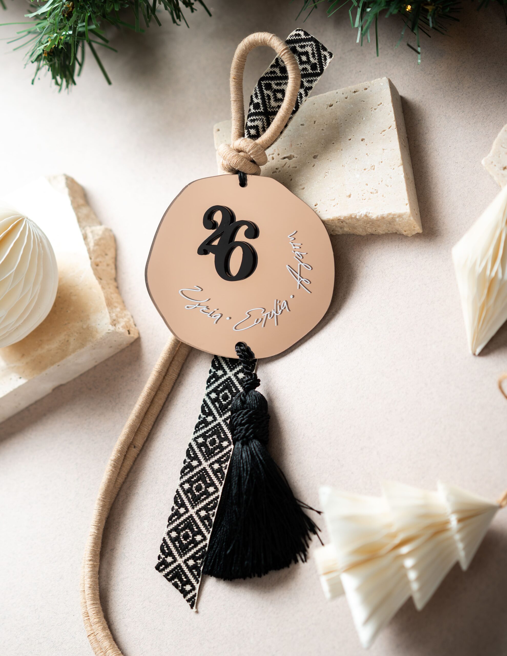 Hanging Charm Phrase with Tassel | Bronze Mirror Plexiglass