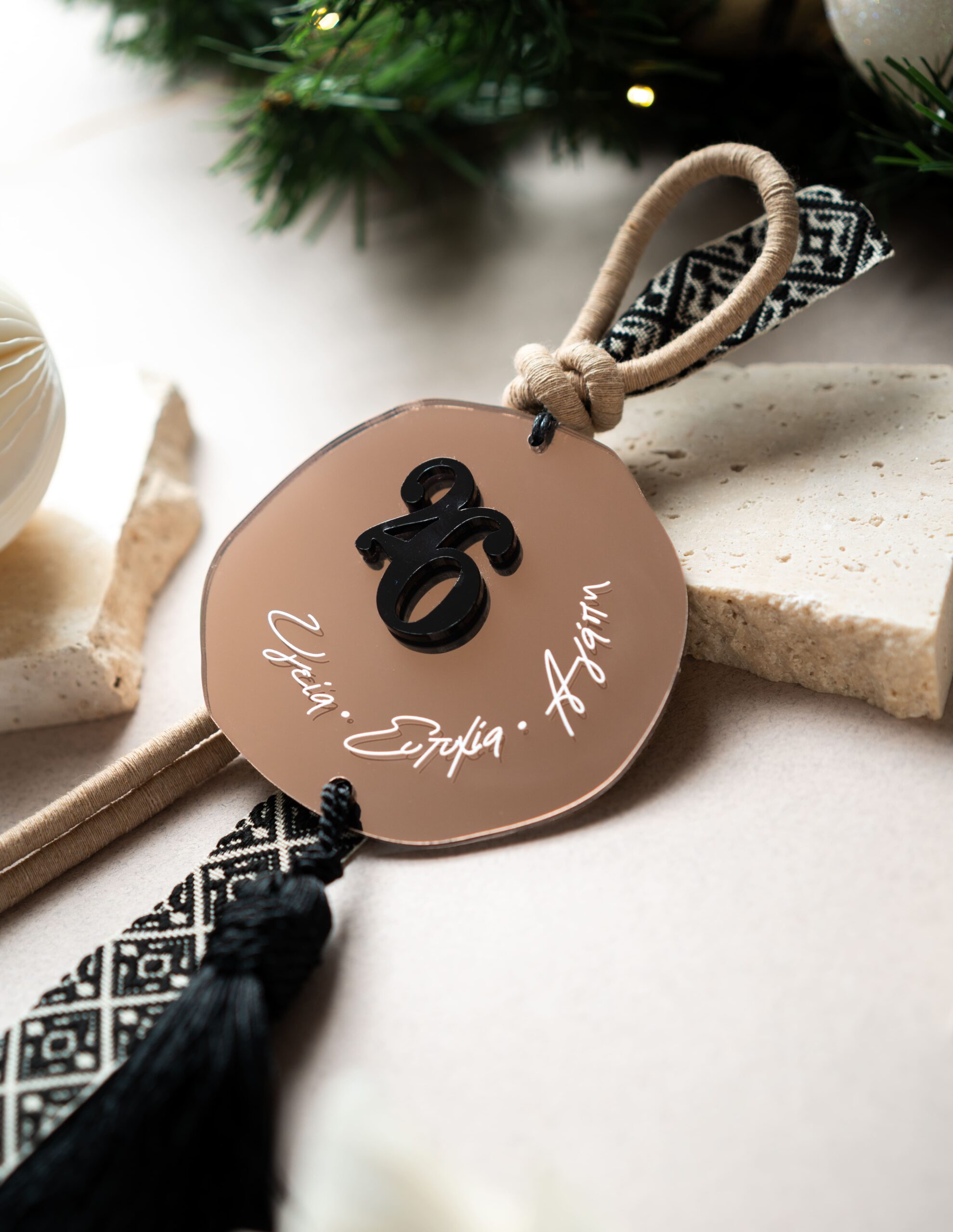 Hanging Charm Phrase with Tassel | Bronze Mirror Plexiglass - Image 2