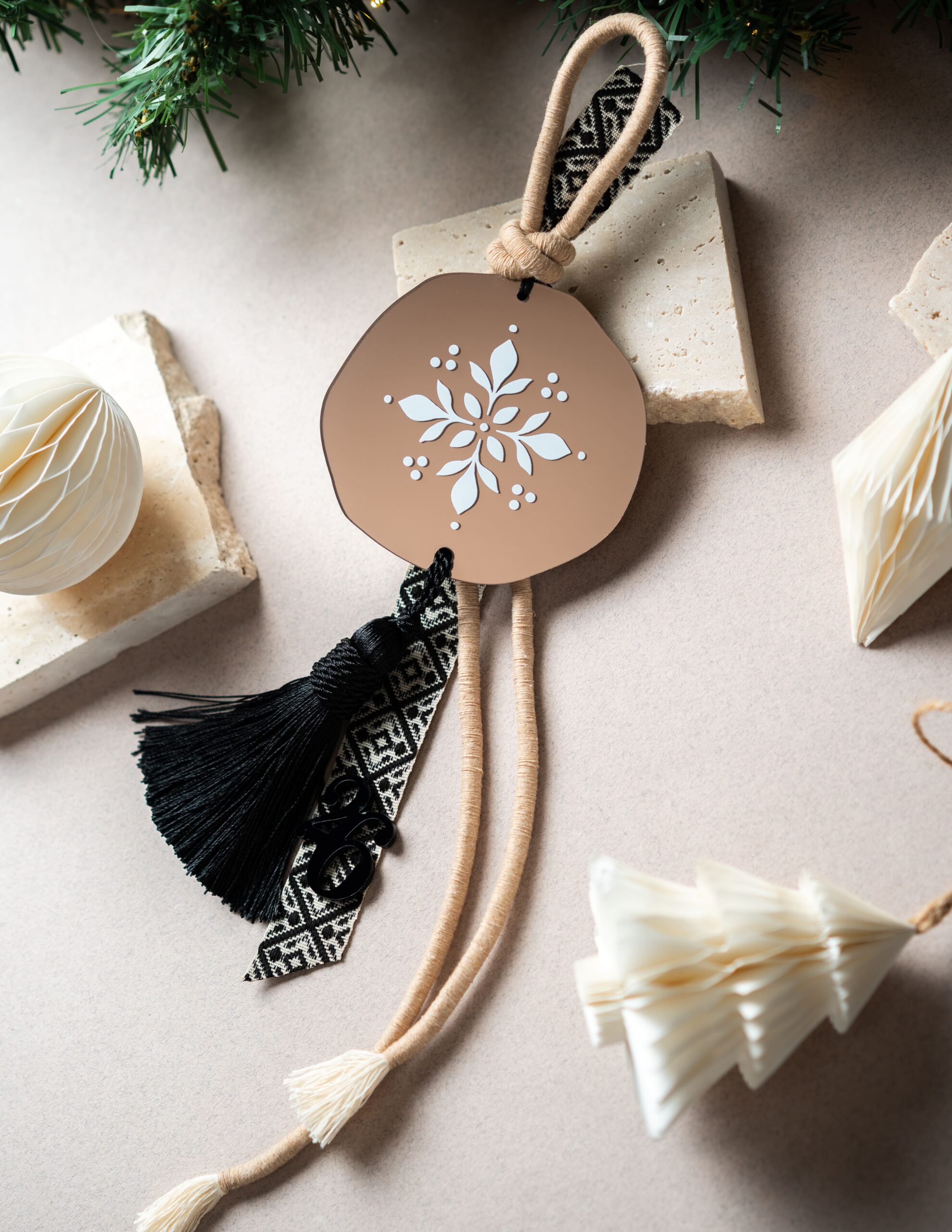 Snowflake Pendant Charm with Tassel | Bronze Mirror Plexiglass