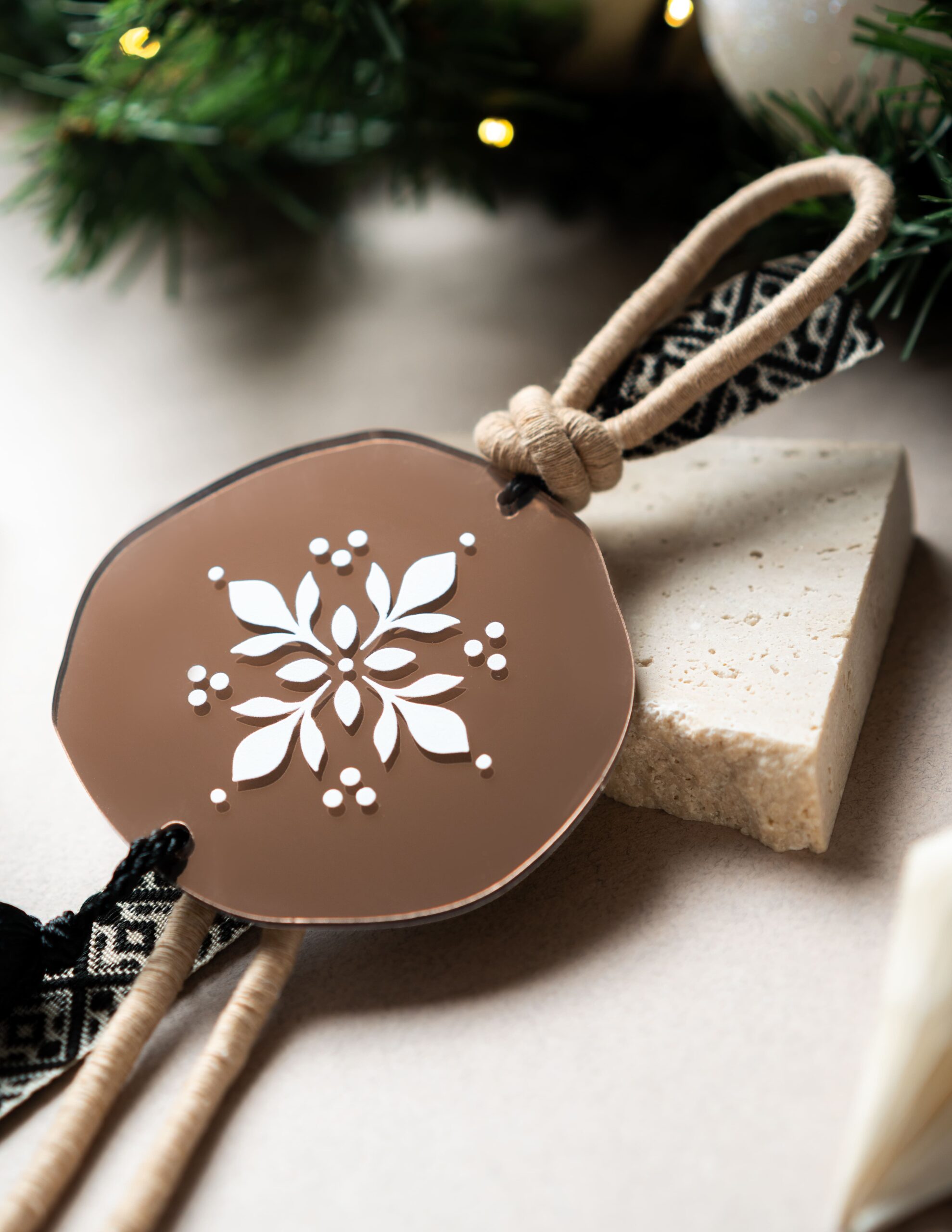 Snowflake Pendant Charm with Tassel | Bronze Mirror Plexiglass - Image 2