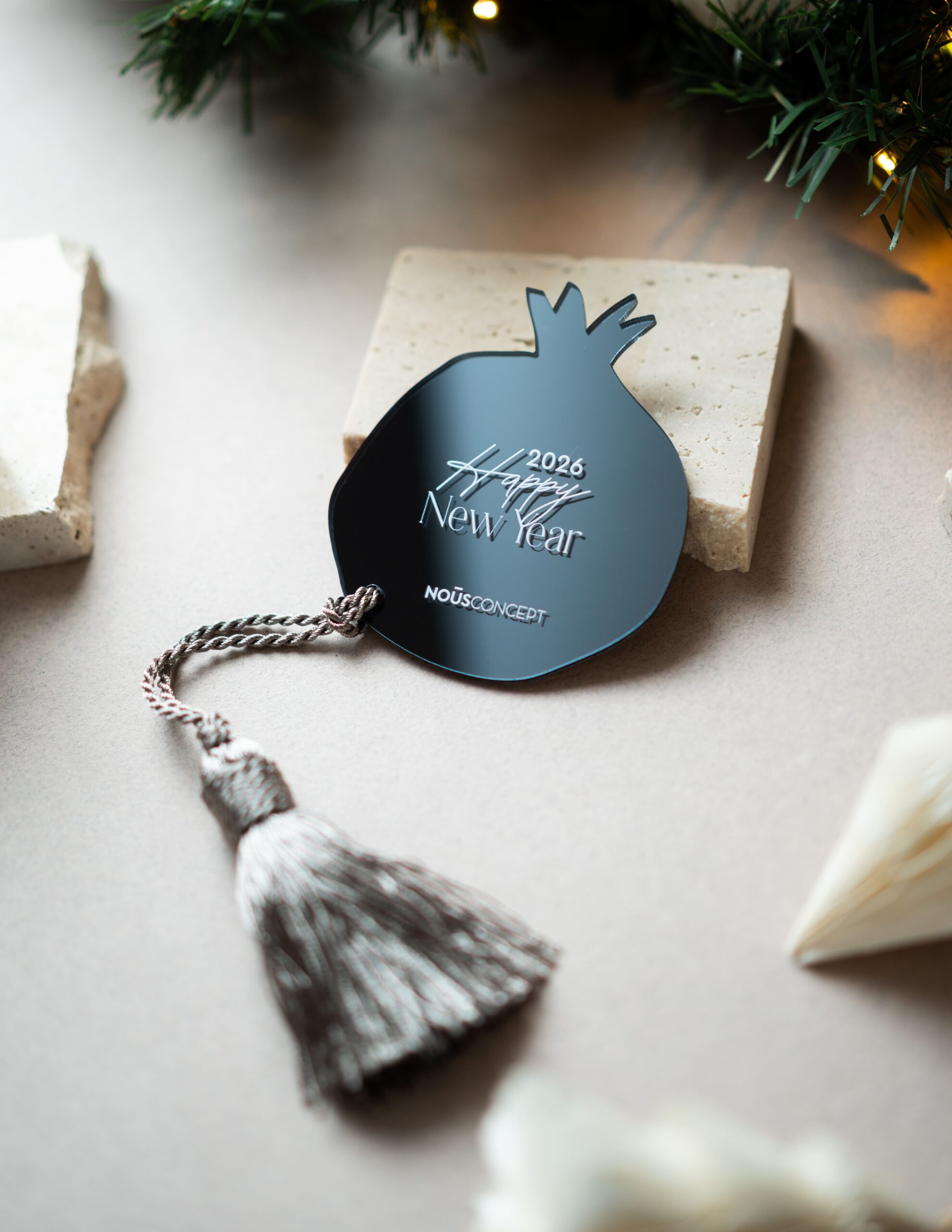 Pomegranate Logo Charm | Anthracite Mirror Plexiglass