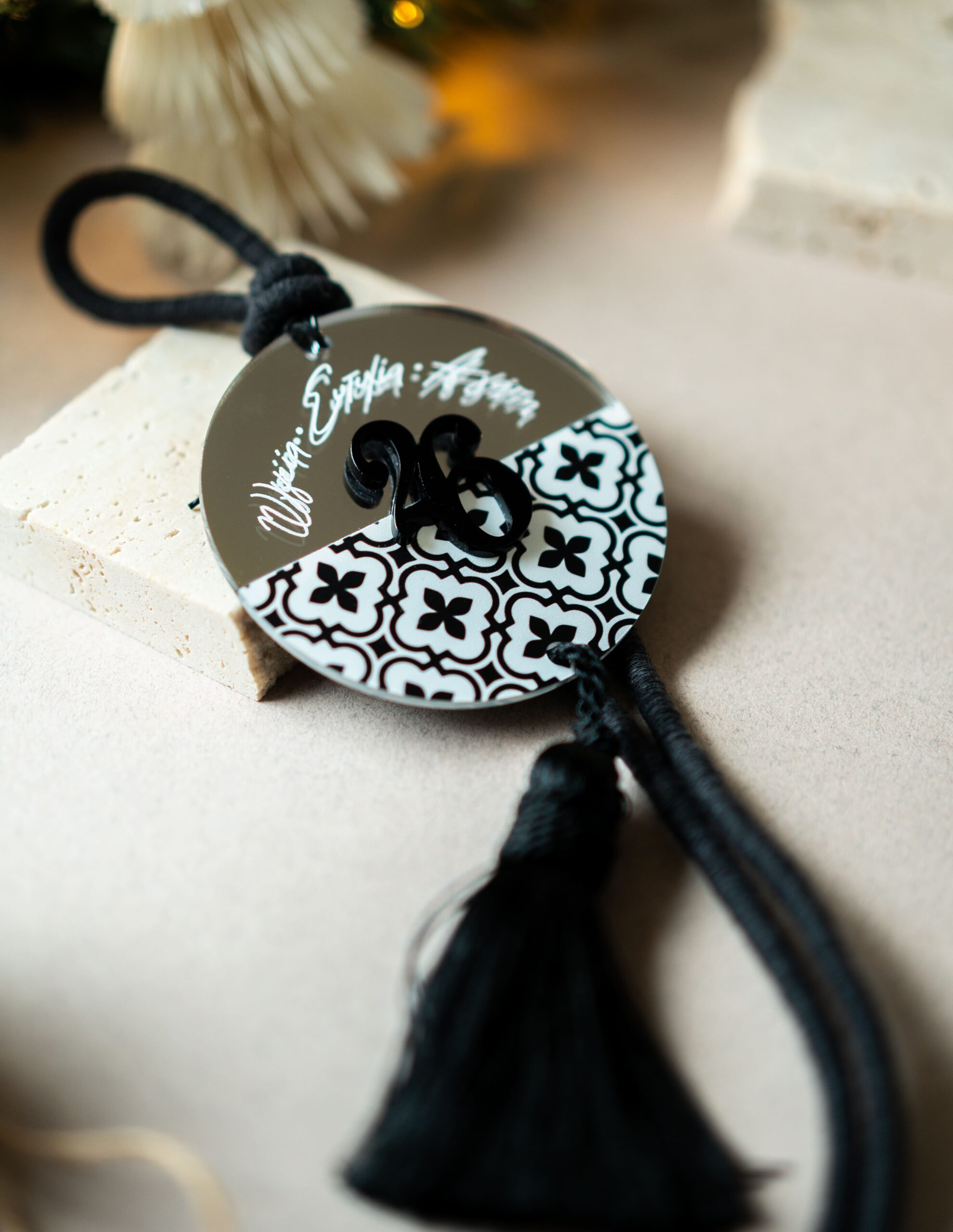 Pendant Charm Half Pattern | Silver Mirror Plexiglass - Image 2