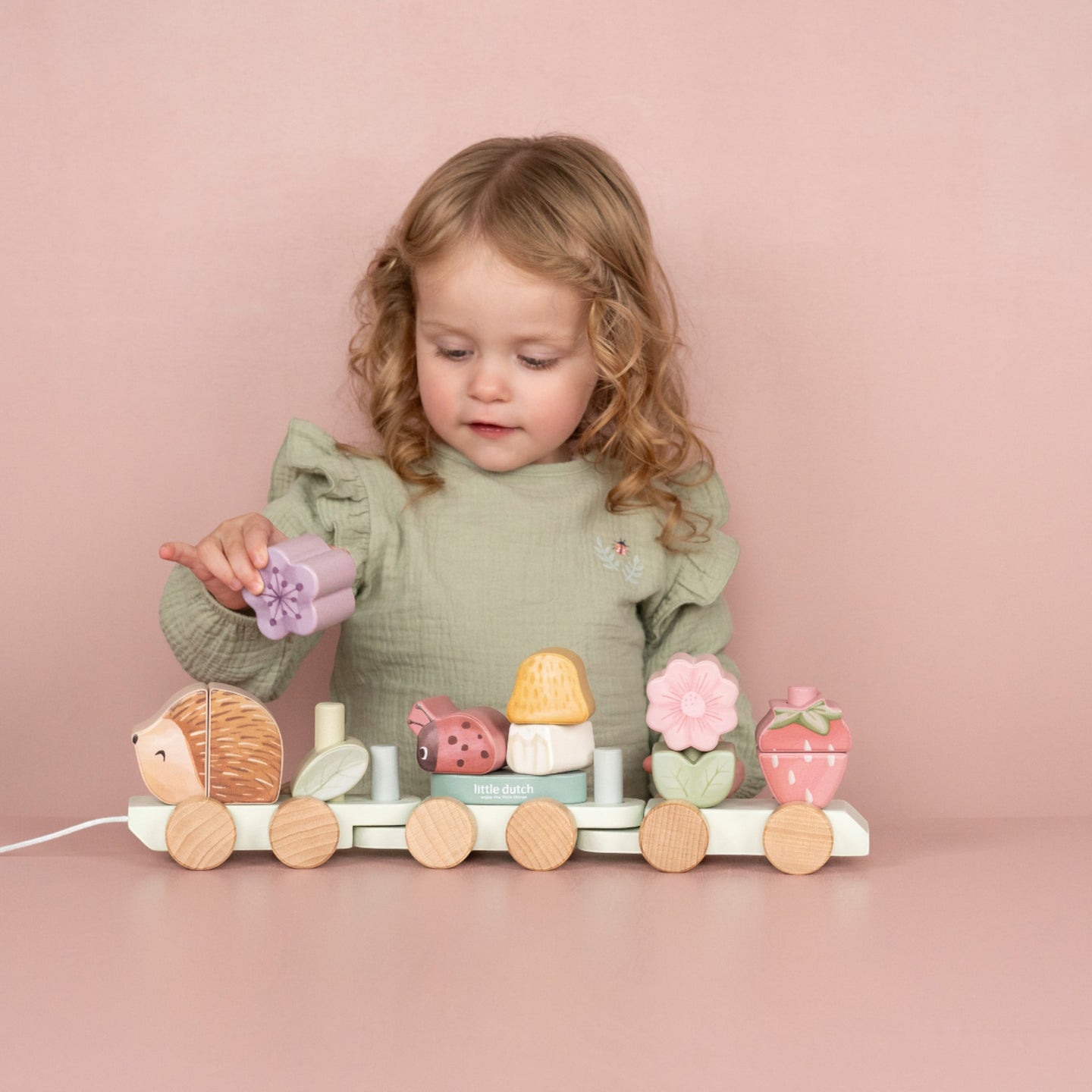 LITTLE DUTCH. Wooden train with fine motor exercise hedgehog Fairy Garden - Image 2