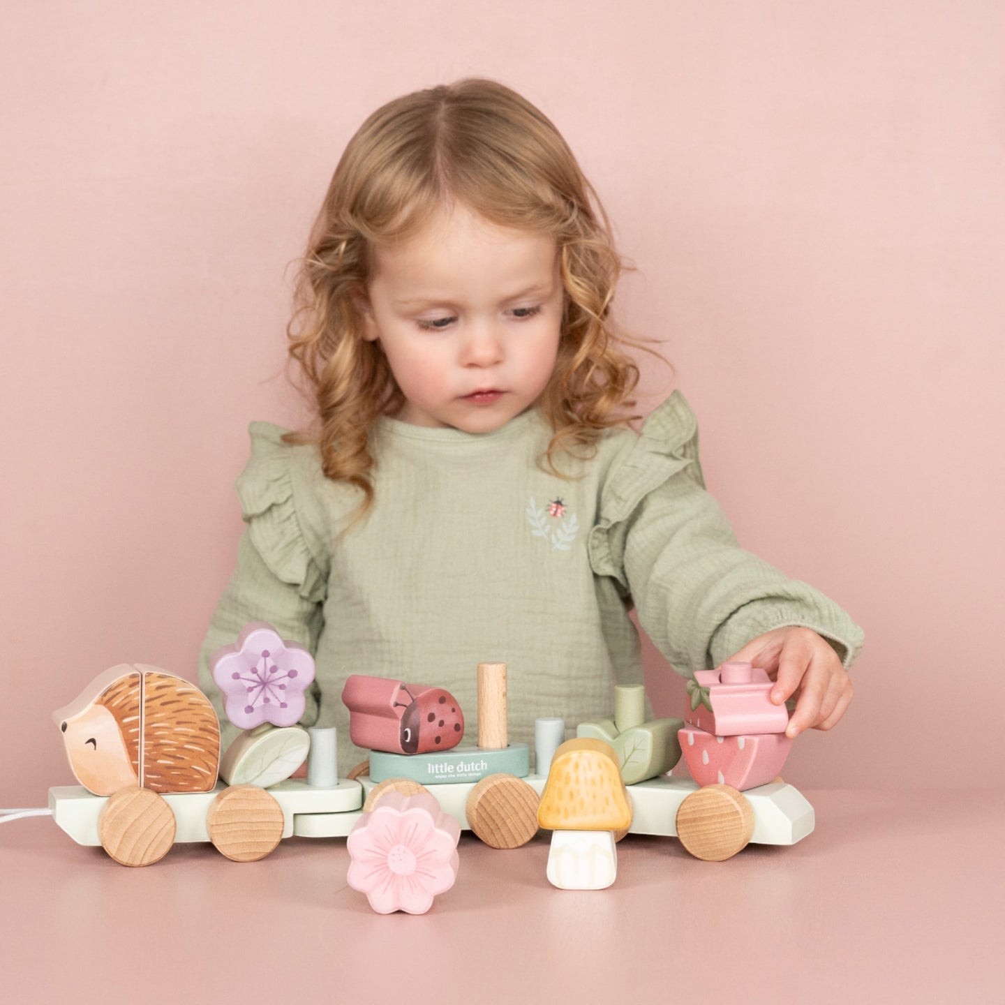 LITTLE DUTCH. Wooden train with fine motor exercise hedgehog Fairy Garden - Image 3