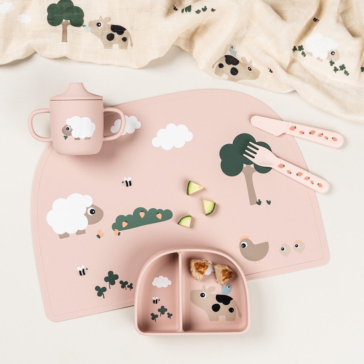 Silicone spout cup 2-handle - Tiny farm - Powder - Image 5