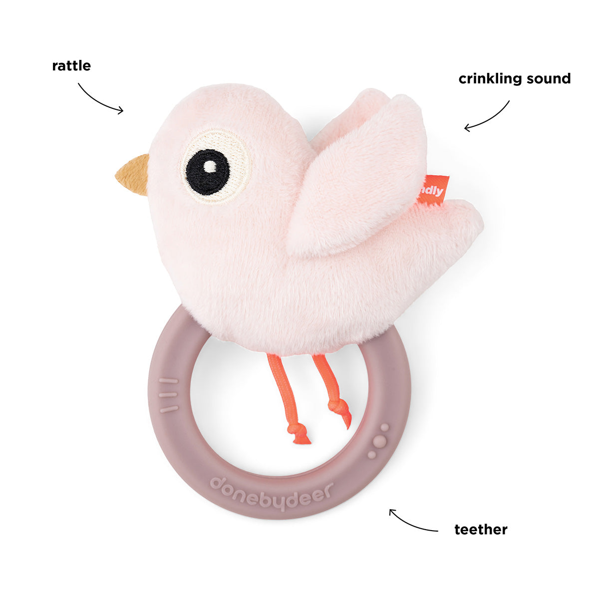 Sensory rattle w/teether - Birdee - Powder - Image 5