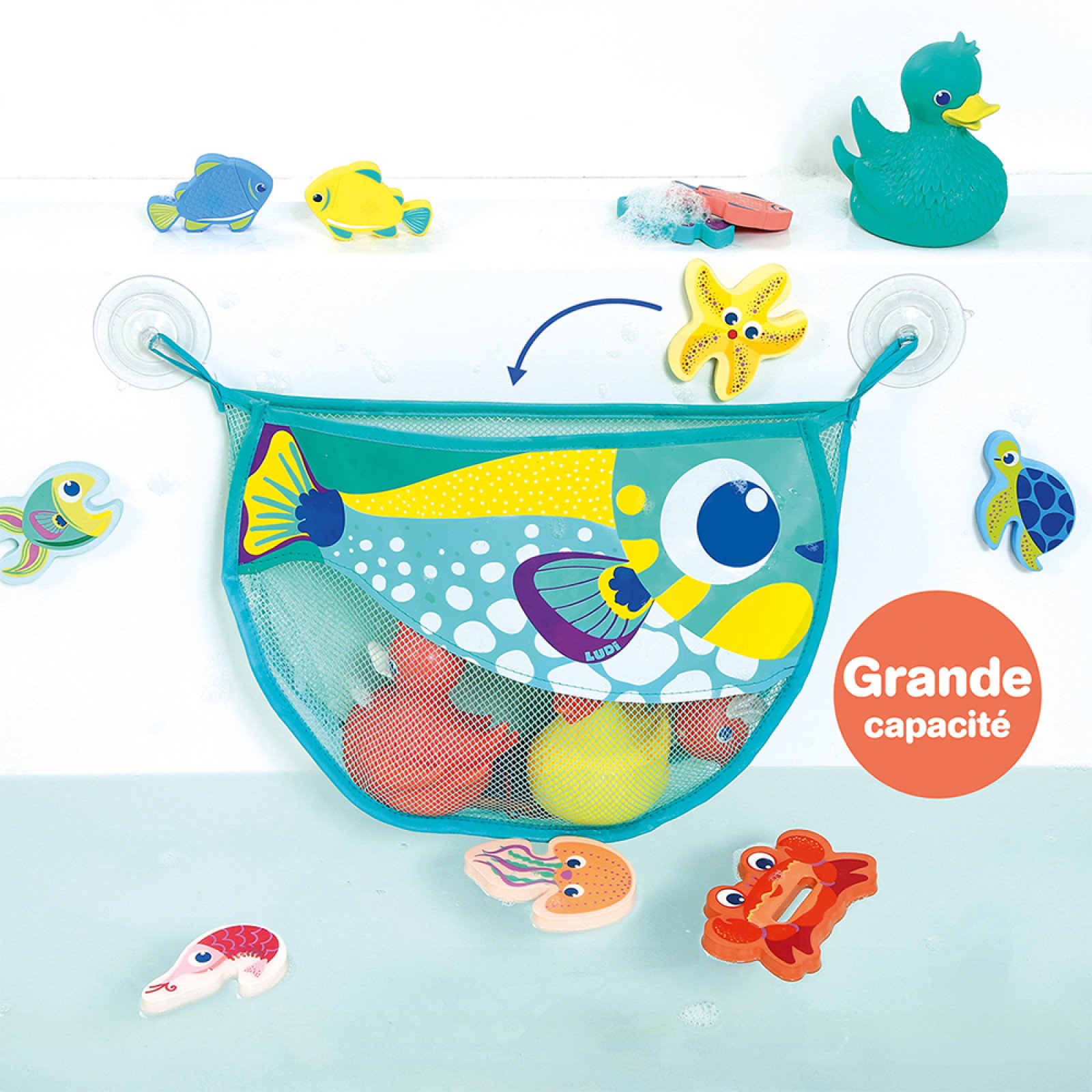 Ludi bathroom storage net with suction cups “Fish” - Image 2