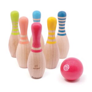 Svoora wooden bowling pin in a fabric backpack