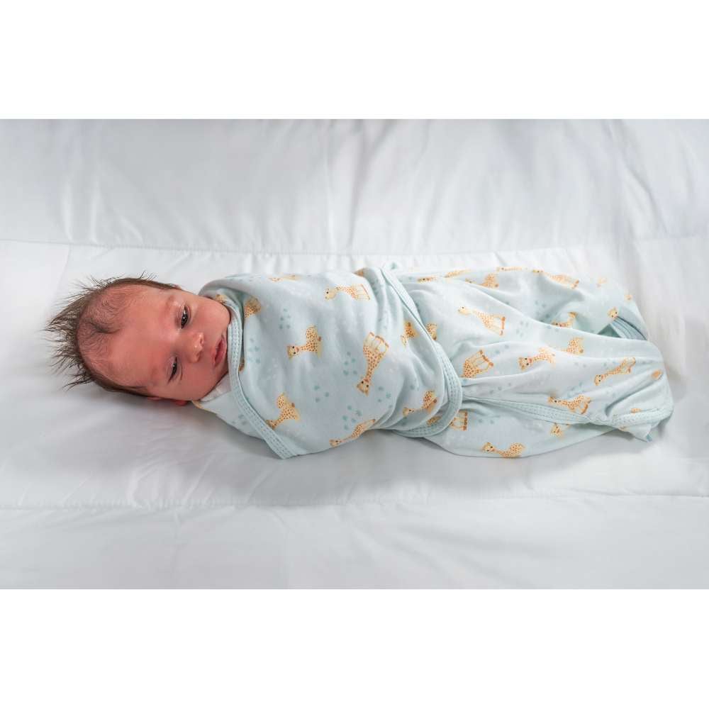 Baby Bliss Snug: Set of 2 Swaddles Sophie la Girafe Ciel & Vanilla Print - Image 13