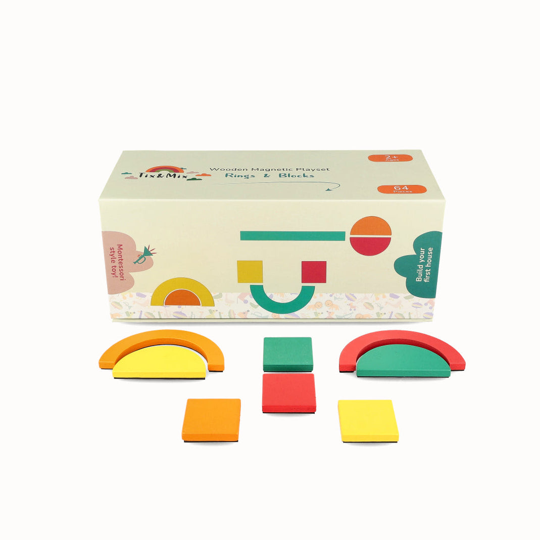 TIX & MIX Wooden Magnet Set Rings & Blocks (set of 64)