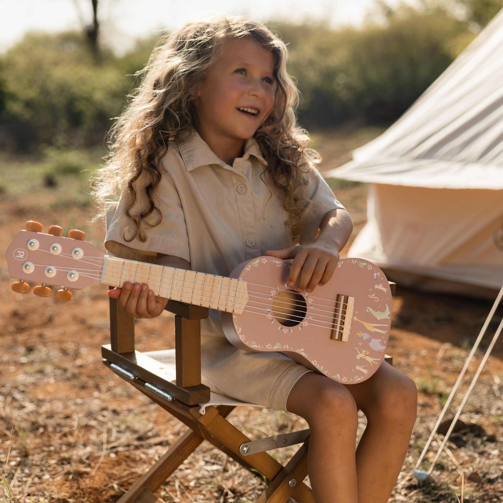 LITTLE DUTCH Wooden guitar - Pink - Safari Friends - Image 2
