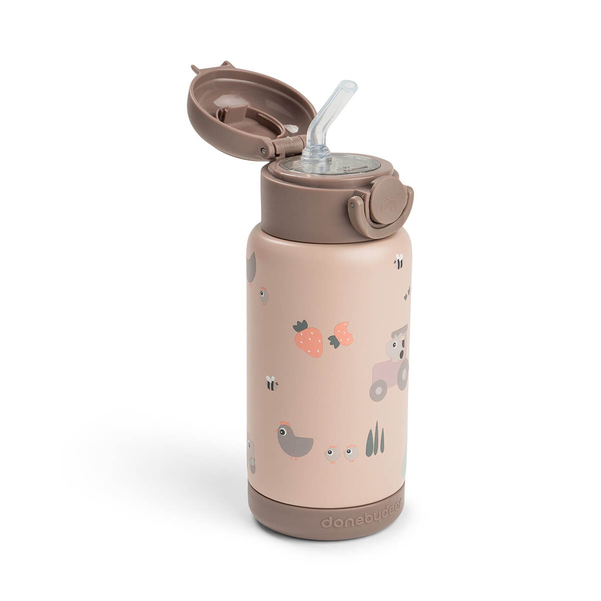 DONE BY DEER Insulated straw bottle - Tiny farm - Powder - 340 ml