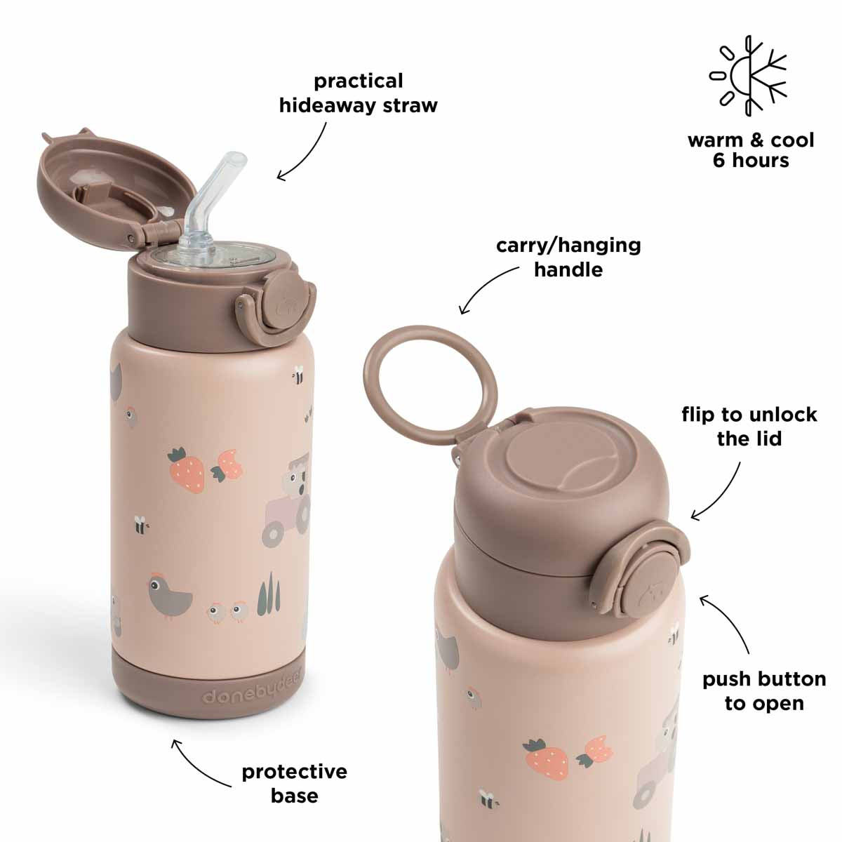 DONE BY DEER Insulated straw bottle - Tiny farm - Powder - 340 ml - Image 4