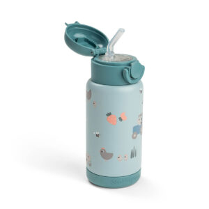 DONE BY DEER Insulated straw bottle - Tiny farm - Blue - 340 ml