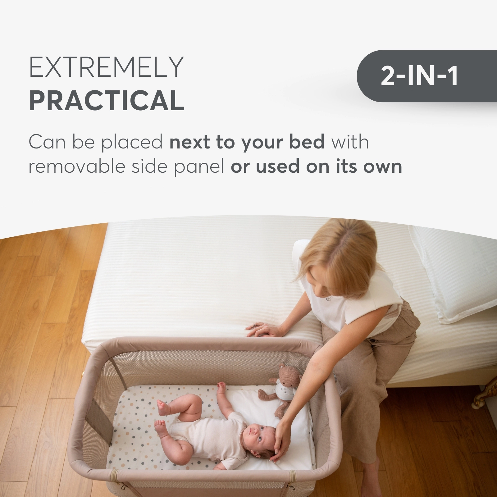 KIKKABOO Bedside crib Noah Beige 2025 - Image 7