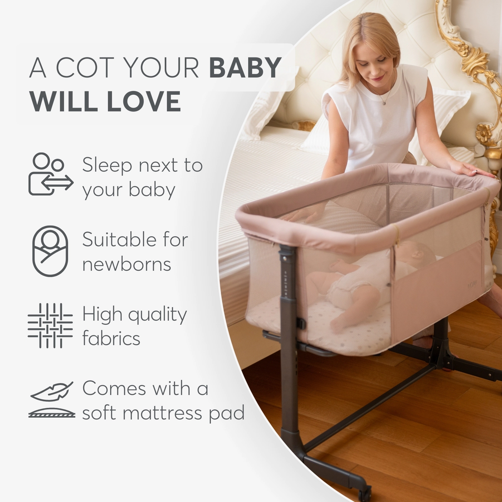 KIKKABOO Bedside crib Noah Beige 2025 - Image 8