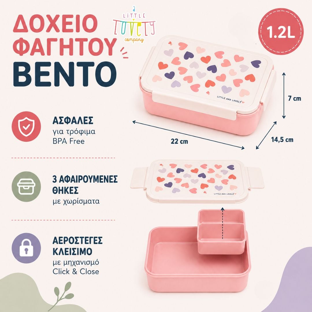 A little lovely company: Bento lunch box with dividers - 1.2 L - Hearts - Image 13