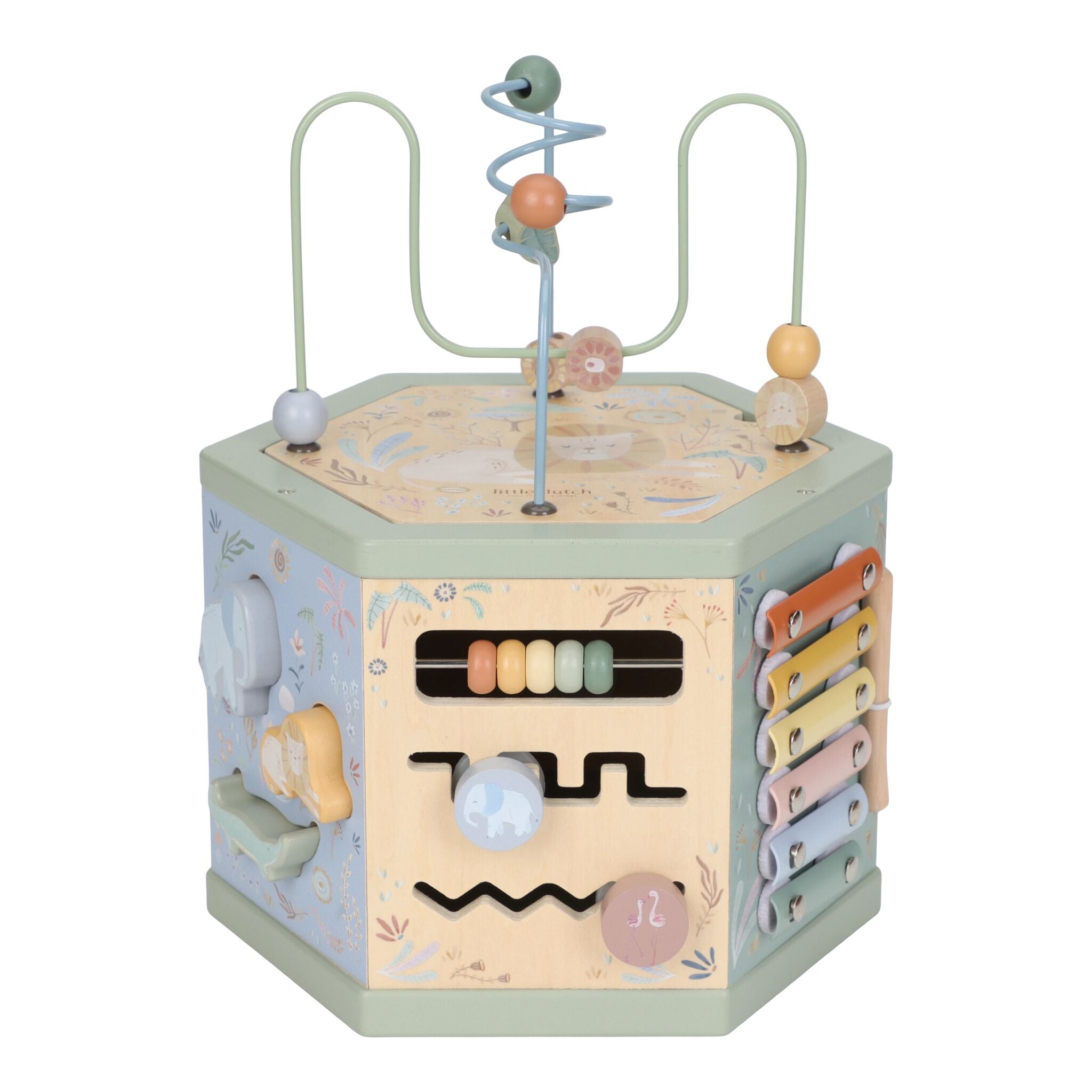 LITTLE DUTCH. Wooden Activity Cube - Green Safari Friends FSC