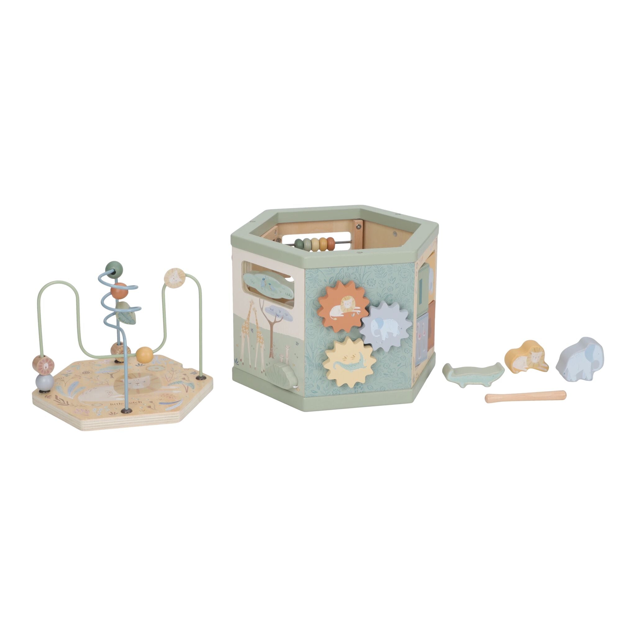 LITTLE DUTCH. Wooden Activity Cube - Green Safari Friends FSC - Image 3