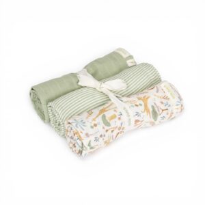 LITTLE DUTCH. Set of 3 Safari Wonders 70x70 swaddle blankets
