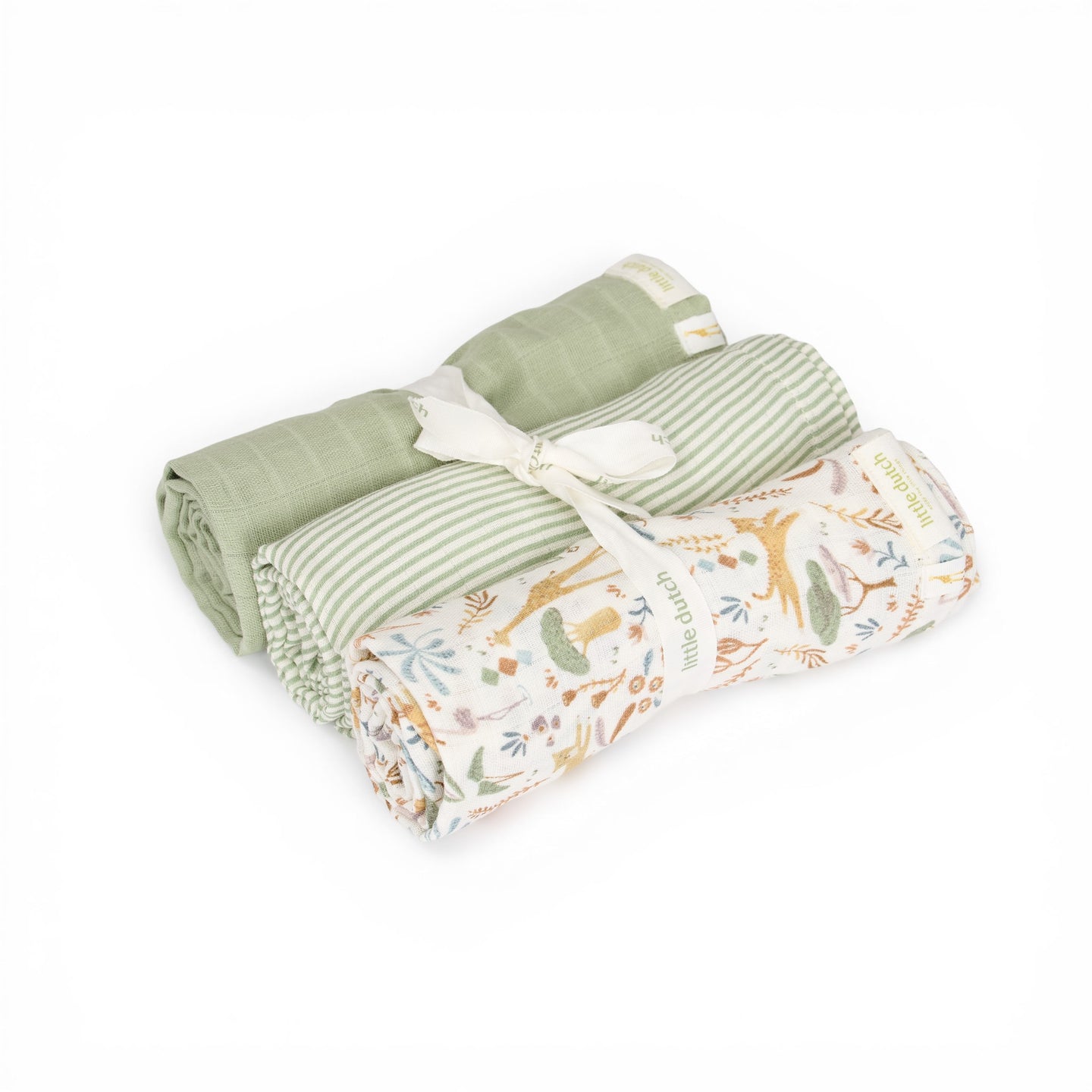 LITTLE DUTCH. Set of 3 Safari Wonders 70x70 swaddle blankets