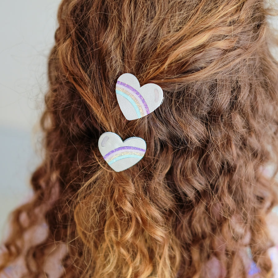 MIMI & LULA RAINBOW STRIPE HEART SALON HAIR CLIPS - Image 3