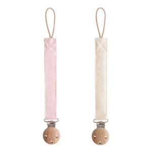 MUSHIE Set of 2 Fabric Pacifier Clips Blush/Cream