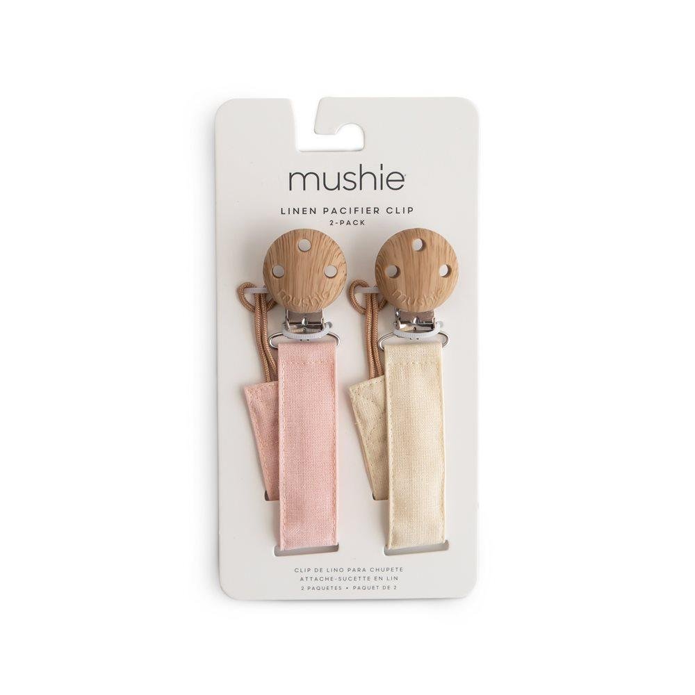 MUSHIE Set of 2 Fabric Pacifier Clips Blush/Cream - Image 7