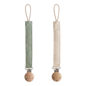 MUSHIE Set of 2 Fabric Pacifier Clips Olive/Shifting Sand