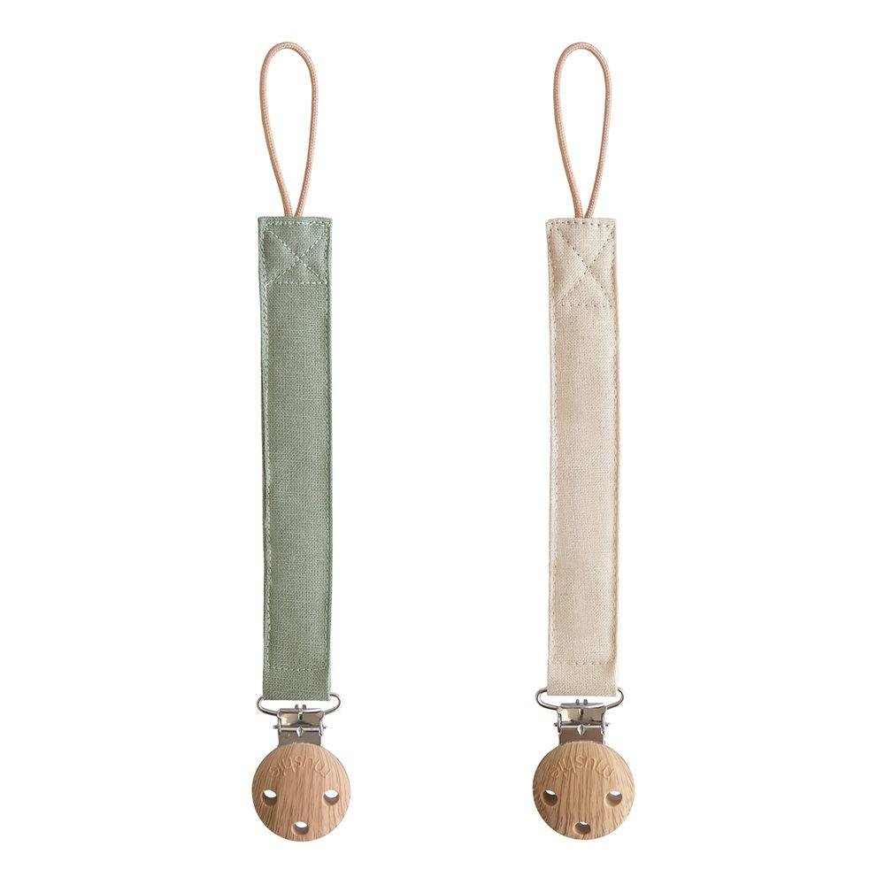 MUSHIE Set of 2 Fabric Pacifier Clips Olive/Shifting Sand