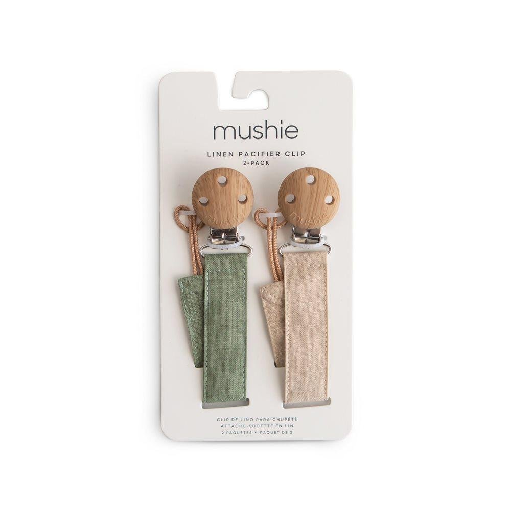 MUSHIE Set of 2 Fabric Pacifier Clips Olive/Shifting Sand - Image 7