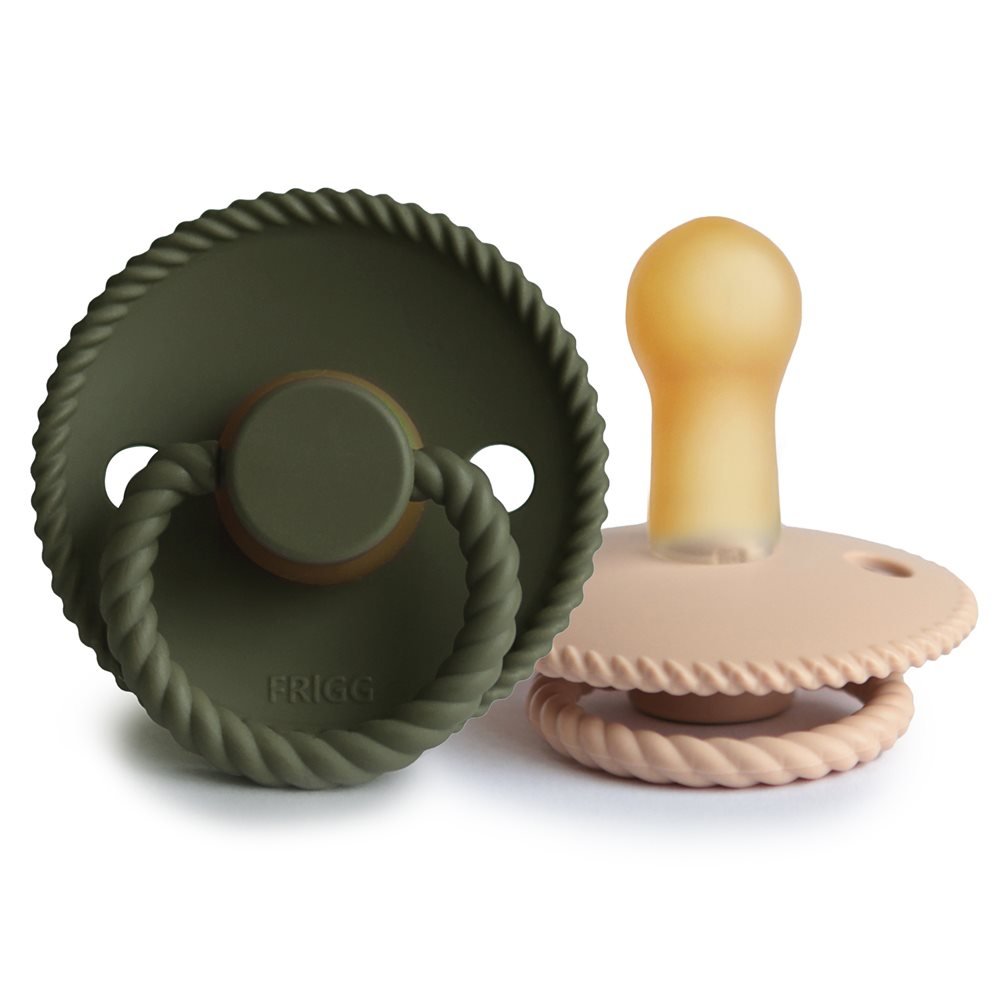 FRIGG Set of 2 Latex Pacifiers Rope Croissant/Olive 6m+