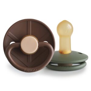 FRIGG Little Viking - Round Latex 2-Pack Pacifiers - Cocoa/Olive - 6m+